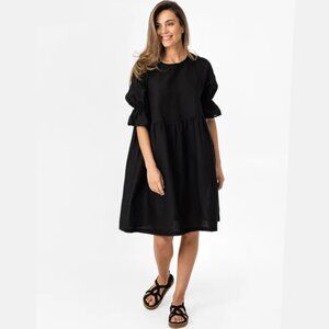 Magic Linen 100% Linen Nerja Black Voluminous Linen Dress - Size L / XL - NWT